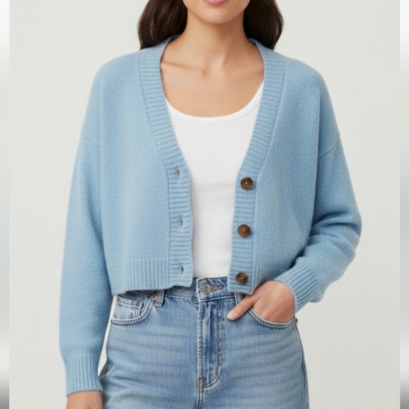 wild fable Sweaters - Wild Fable Cropped Knit Cardigan Sz XXS Light Blue Button-Up Oversized Y2K